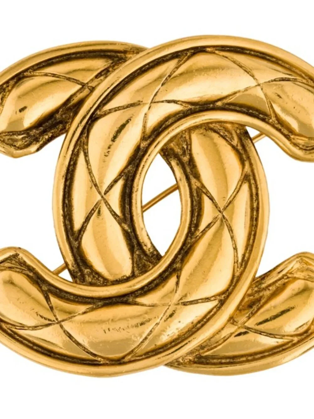 Vintage Quilted Chanel CC Logo Brooch XL